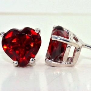 2 Carat Garnet Heart Stud Earrings